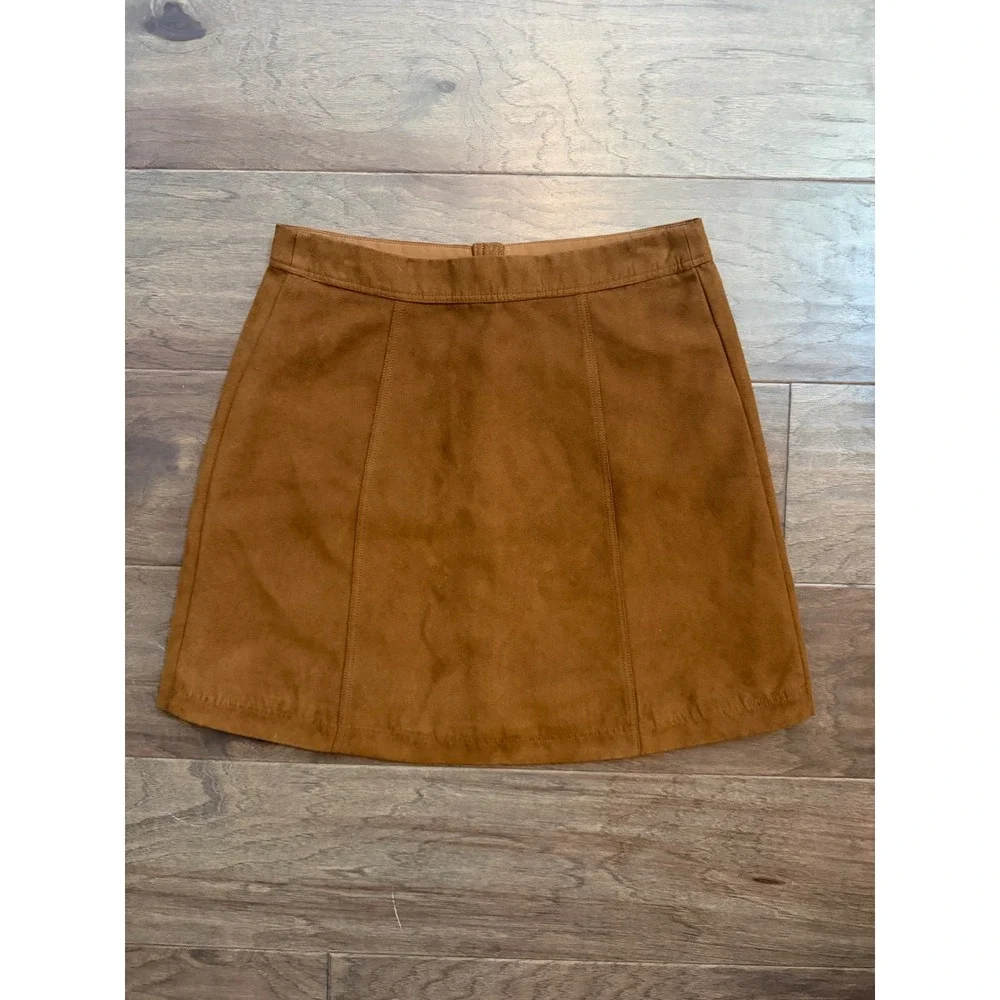 Hollister Brown Faux Suede Button Front Mini Skirt Size 1 Cognac A-Line Boho